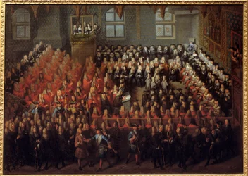 Rettferdighetsseng holdt av Ludvig XV (1710-1774) i Storkammeret i parlamentet i Paris for å bryte viljen til Ludvig XIV (1638-1715)