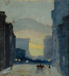 East Side, New York, ca. 1908 (olje på papir montert på papir montert på fiberplate)