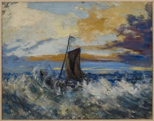 Seilbåt, Stormfullt hav, ca. 1907 (olje på papp)