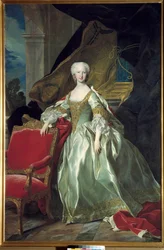 Portrett i full lengde av Marie Therese (Marie-Therese) Raphaelle, Infanta av Spania, Dauphine av Frankrike (1726 - 1746). Maleri av Louis Michel Van Loo (1707 - 1771)