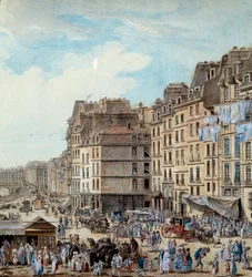 Maritimt liv på havnen i Paris i 1782 Peniches og kommersielle aktiviteter på Seinen. Detalj. Tegning av Louis de Lespinasse (1734-1808) 1782 Paris, Musee Carnavalet