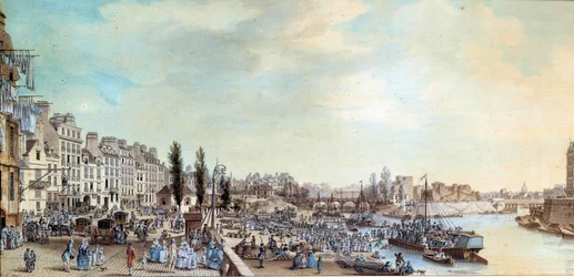 Utsikt over Saint Pauls havn og kontoret til vannbåter i 1782 Pastellmaleri av Louis de Lespinasse (1734-1808) 1782 Paris, Musee Carnavalet