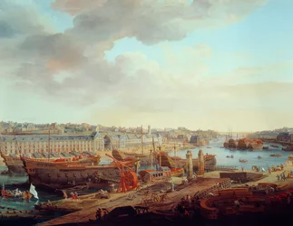 Verft: ""The City of Brest"" Detalj. Maleri av Louis Nicolas van Blarenberghe (1716-1794) 1774