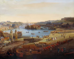 Verft: "" Havnen i Brest"" Detalj. Maleri av Louis Nicolas van Blarenberghe (1716-1794) 1774 Brest, Musee des Beaux Arts
