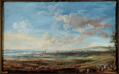 Den østerrikske arvefølgekrigen (1741-1748): "" Beleiring av byen Maestricht (Maastricht) av Marechaux av Sachsen og Lowendal fra 16. april til 10. mai 1748""" Gouache av Louis Nicolas Van Blarenberghe (1716-1794)