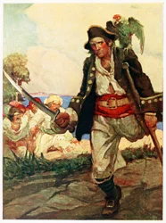 Frontispice fra puben Treasure Island. 1915.