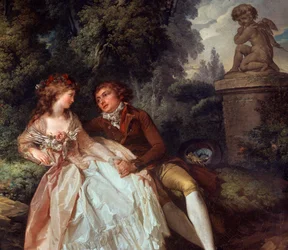 Galante Scene (med Amor) detalj av maleriet av Louis Trinquesse (1746-1800) 1700-tallsturer, Musee des Beaux Arts