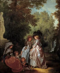 Kvinner og barn i en park Maleri av Louis-Roland Trinquesse (ca. 1746-ca. 1800) 1700-tallet søn. 0,61x0,33 m.