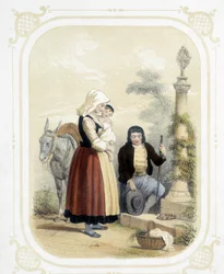 Familie i Bretagne foran en benådning - i "Album du jeune voyageur", illustrert av Louis Lassalle