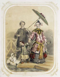 Familie på tur i Kina - i "Album du jeune voyageur", illustrert av Louis Lassalle