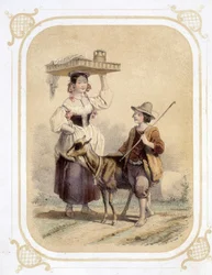 Italiensk og bondegjeter - i "" Album of the young traveler"", illustrert av Louis Lassalle