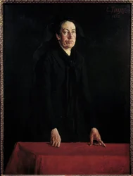 Commune de Paris: "" Portrett av Louise Michel (1830-1905) på podiet"" Den militante anarkisten ved retten under rettssaken hennes. Maleri av Louis Tinayre (1861-1942) 1882 Søn. 1,29x0,95 m Paris, Musee Carnavalet OBS! Bruk av dette ver