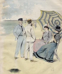 Sea baths: on the beach. from L. Vallet Watercolour. 1892.