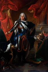 Portrett av Frederic-Auguste (Frederic Auguste) av Sachsen, kjent som den sterke (1670-1733), deretter Auguste II-kongen av Polen (Portrett av Frederick Augustus av Polen og Sachsen (1670-1733)) Maleri etter Louis de Silvestre (1675- 1760) Olje på lerret -