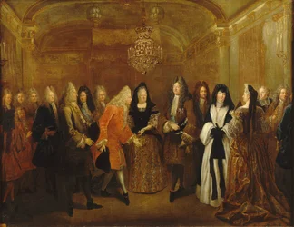 Louis XIV mottar prins August, den fremtidige kongen av Polen og kurfyrsten av Sachsen, ca 1714.