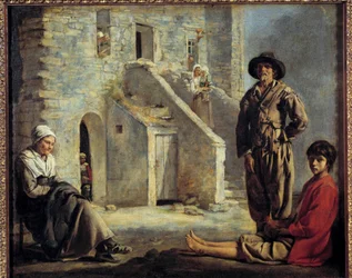Bønder foran huset sitt. Maleri av Louis Le Nain (1593-1648)