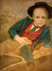 Studie for en gutt som sitter på en trillebår, 1890.