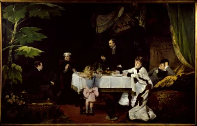 Frokosten i drivhuset Maleri av Louise Abbema (1858-1927) 1877 Søn. 1,94x3,08 m Pau, Museum of Fine Arts.