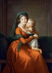 Portrait of Princess Alexandra Golitsyna with her son Pyotr, 1794.    1196230   no       norwegian Successfully Translated  Original: The Actors Sawamura Sojuro III as Kusunoki Masatsura and Arashi Murajiro as Ben no Naishi, in the shosa "Sode Furu Yuki Yo