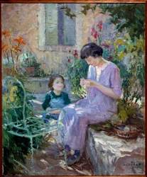 Madame Prat og datteren hennes i hagen Maleri av Joseph Loys Prat (1879-1934), 1900-tallet. Ordfører i Donzere.