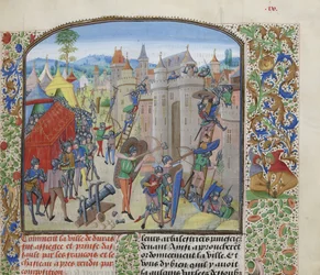Beleiring av château de Duras av franskmennene i 1377, ca 1470-1475.