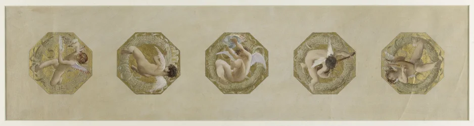 Skisse for Hôtel de Ville de Paris, Festlig trapp: Ånder iført festlige attributter, ca. 1888 (olje på papir)
