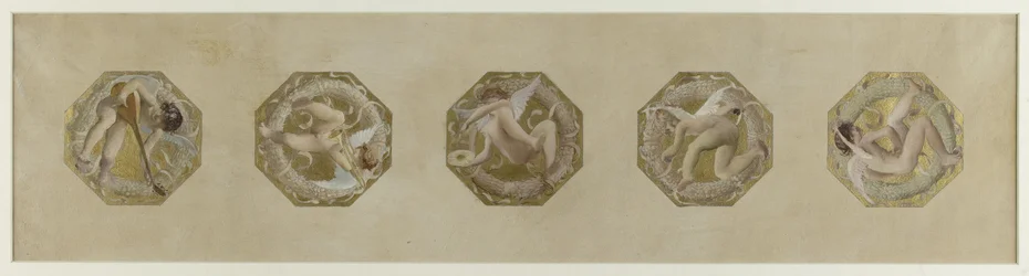 Skisse for Hôtel de Ville de Paris, Festlig trapp: Ånder iført festlige attributter, tidlig 1888 (olje på papir)