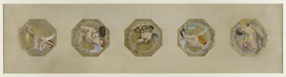 Skisse for Hôtel de Ville de Paris, Festlig trapp: Ånder iført festlige attributter, tidlig 1888 (olje på papir)
