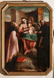 Genova, Duomo (St. Lawrence Cathedral), inne, Baptistery (tidligere Church of St John the Old): "Madonna and Child among St Anne, St Nicholas of Bari and St Nicholas of Tolentino", av Luca Cambiaso