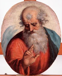 Representasjon av den hellige far (Den evige far) Maleri av Luca Cambiaso (1527-1585) Dim 41,7x33,5 cm Genes, Musei di Strada Nuova (tidligere Palazzo Bianco)
