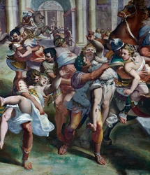 Bortføringen av sabinerkvinnene (16. århundre), av Luca Cambiaso (1527-1585), freske, Villa Imperiale, Genova, Liguria, Italia, detalj