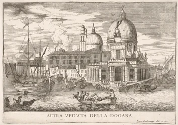 Plate 61: Utsikt over tollhuset Dogana da Mar ved sammenløpet av Canal Grande a..., 1703.