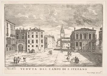 Plate 95: Utsikt over Campo Santo Stefano med Loredan-palasset og Morosini-palasset, Venezia ..., 1703.