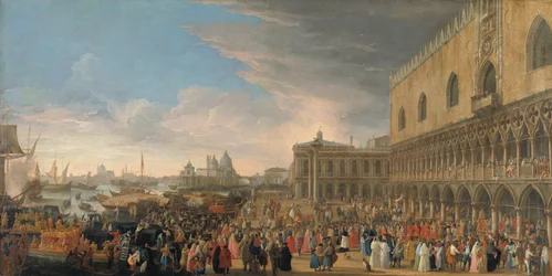 Den franske ambassadørens inntreden i Venezia i 1706 Henri-Charles Arnauld de Pomponnes seremonielle innreise, kjent som Abbé de Pomponne, i Venezia som fransk ambassadør 10. mai 1706