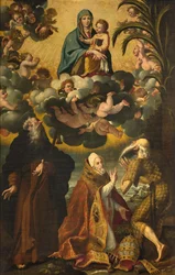 Alter for Saint Anthony, Madonna og barn med de hellige Anthony Abbed Paul Eremit og pave Gregory XIV, Luke Cattapane 1593