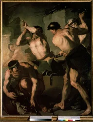 ""La forge de Vulcan"" (Vulcans smia) Maleri av Luca Giordano (1632-1705) 1660 Dim. 72x102 cm Eremitagemuseet, St. Petersburg