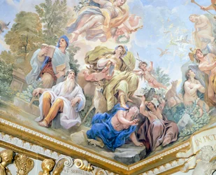 Prudence, detalj av syklus av fresker i Hall of Mirrors av Luca Giordano (1634-1705), freskomaleri, Palazzo Medici Riccardi, Firenze