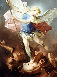 Erkeengelen Mikael beseirer demonen, av Luca Giordano (1634-1705)