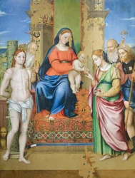 Mystisk ekteskap mellom den hellige Katarina av Alexandria og de hellige Sebastian og Hieronymus