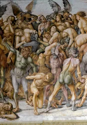 Verdens ende - Detalj som viser de fordømte. Freske av Luca Signorelli (1445-1523), 1499-1504, Orvieto, Duomo, Cappella di San Brizio