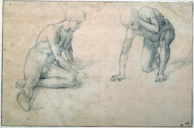 To nakne menn på huk. Tegning av Luca Signorelli (1441-1523), 15. århundre. H. 0,31 x 0,7 m, Paris, Musée du Louvre
