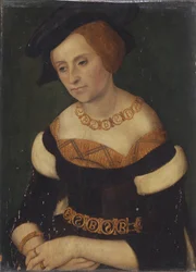 Portrett av Barbara Zapolya (1495–1515), dronning av Polen, med halskjede og belte med Bamp;S (Barbara et Sigismundus) monogram