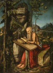 Saint Jerome i et steinete landskap