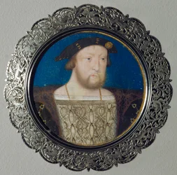 Henrik VIII, konge av England, miniatyr på pergament, …