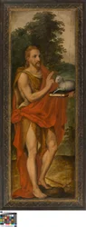 Døperen Johannes (venstre), giver (høyre), Vanitas (stengt), Lucas de Heere, Kunstmuseet Gent, S-101, åpent venstre panel