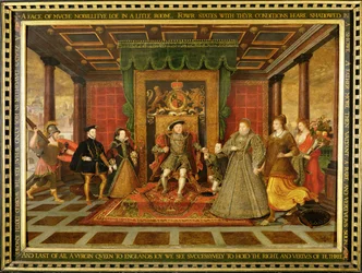 Henrik VIIIs familie: En allegori om Tudor-arvefølgen, ca. 1572 (olje på panel)