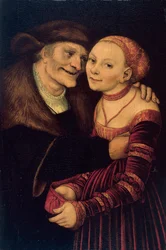 Le couple mal assorti - The Unequal Couple - Cranach, Lucas, the Elder (1472-1553) - 1517 - Olje på tre - 27,3x18 - Museu Nacional d