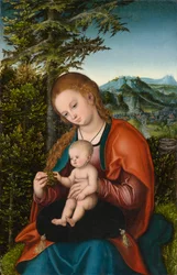 Madonna og barn i et landskap, ca. 1518 (olje på panel)
