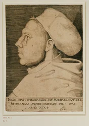 Martin Luther med legelue. Gravering … (gravering)