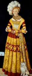 Portrett av Catherine de Mecklenburg (Mecklembourg) (1487-1561) "" Maleri av Lucas Cranach den gamle (1472-1553) 1514 Dim. 184 x 83 cm (ved panel) Dresden State Art Collections